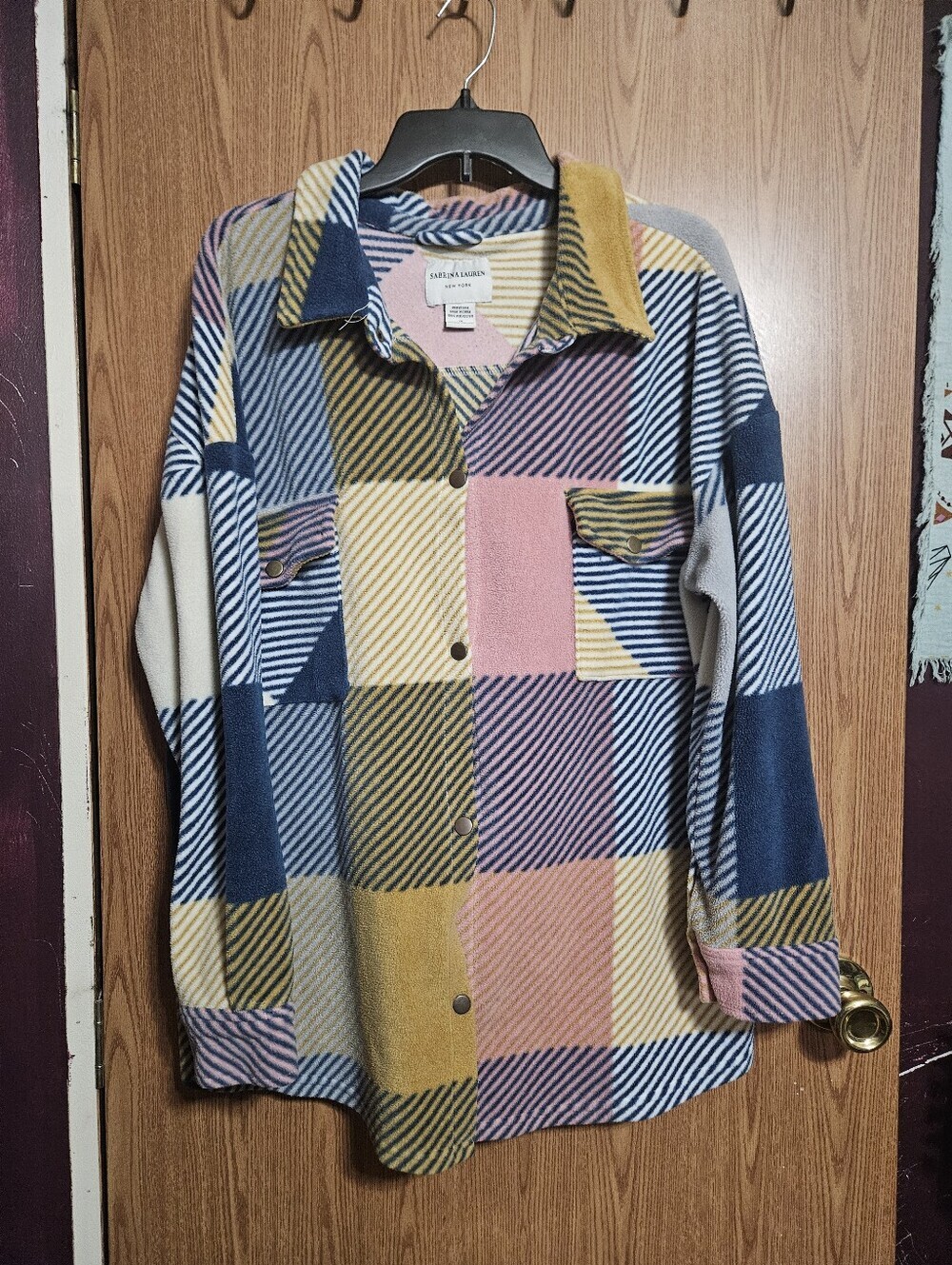 Sabrina Lauren Patchwork Boho Striped Fleece Jacket Snap Button Size 1X!